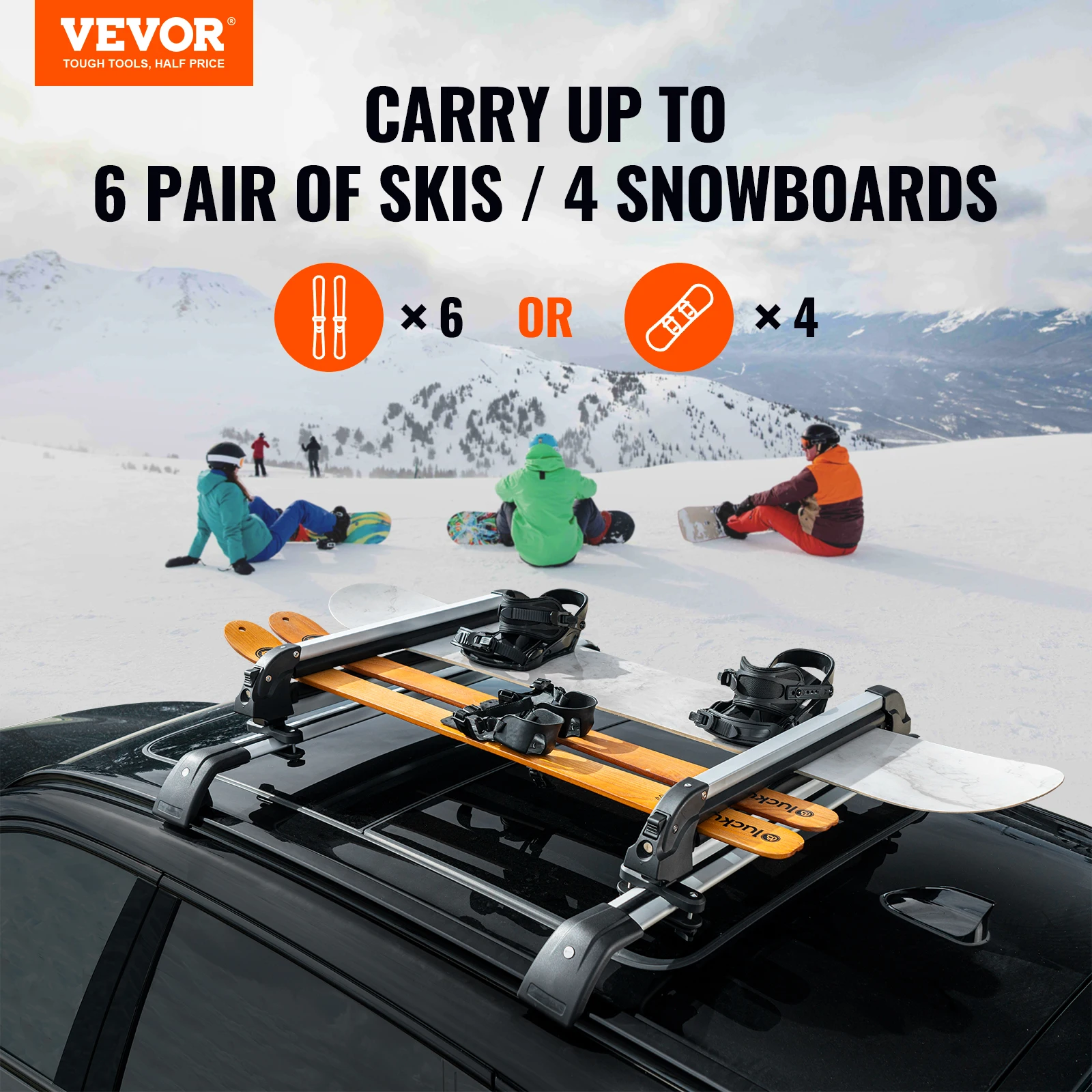 VEVOR 31.7-Inch Universal Ski Rack for Car Roof Fit Most Crossbars Aluminum Snowboard Ski Rack with Lock & Rubber Padding