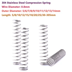 Wire Diameter 0.8mm 304 Stainless Steel Compression Spring Return Spring OD 5/6/7/8/9/10/11/12/13/14mm Length 5 8 10 12 15-305mm