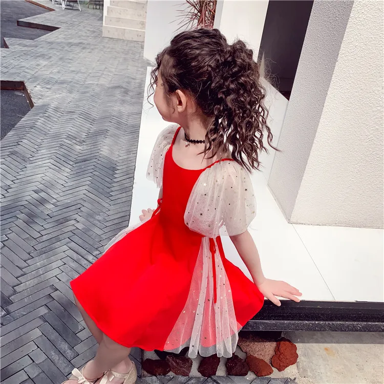 Hot Red Party Summer Dress for Girls Chiffon Tutu Patchwork Dance Dress Kids Evening Birthday Dresses for 4 7 8 9 12 14 Year