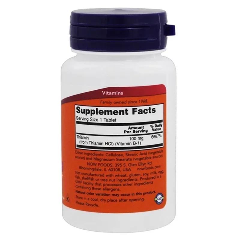 1 Fles 100 Mg Vitamine B1 Tabletten, Gezonde Spijsvertering Van Het Zenuwstelsel En Voetenverfrissend Voedingssupplement.