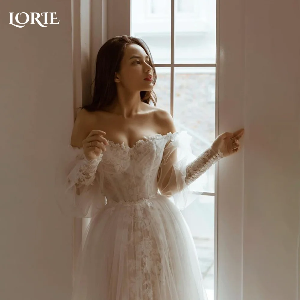 

LORIE Puff Sleeve Wedding Dresses A-Line Appliques Lace off Shoulder Tulle vestidos de novia Sweetheart Boho Bride Gown 2024