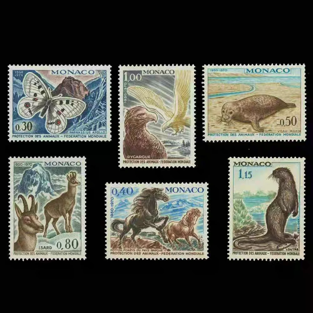 

All New Monaco Post Stamps Postage Year 1970 Animals Seal Horse Hawk 6 New Collectible Postage Stamps Material For Scrapbooking