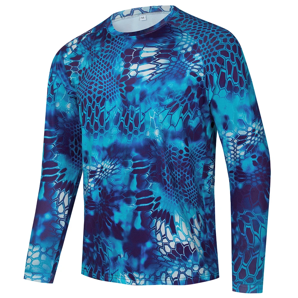 Camisas de Pesca de Manga Larga para Hombre, Color Azul Turquesa, Diseño de Escamas de Serpiente, Secado Rápido, Estilo Raglán, Protección UV para Surf