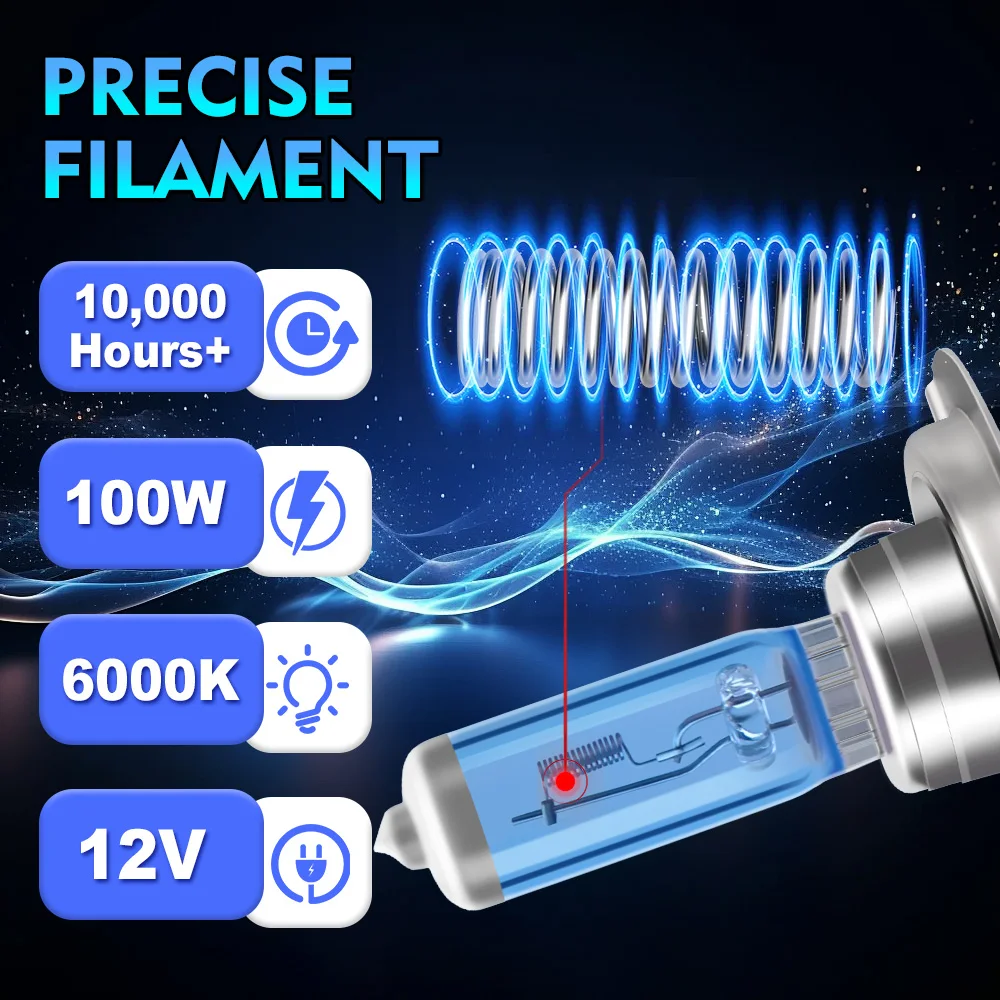 Car Halogen H7 Headlight Bulb Canbus Cool Blue Hyper Headlight Hi/Lo Beam 6000K White 12V 100W +900% Bright Bulb 2/4 PCS
