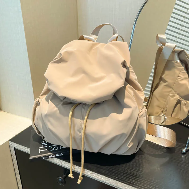 

Повседневные легкие плиссированные женские сумки на плечо, однотонные женские рюкзаки с клапаном на шнурке, спортивные женские сумки для путешествий на открытом воздухе