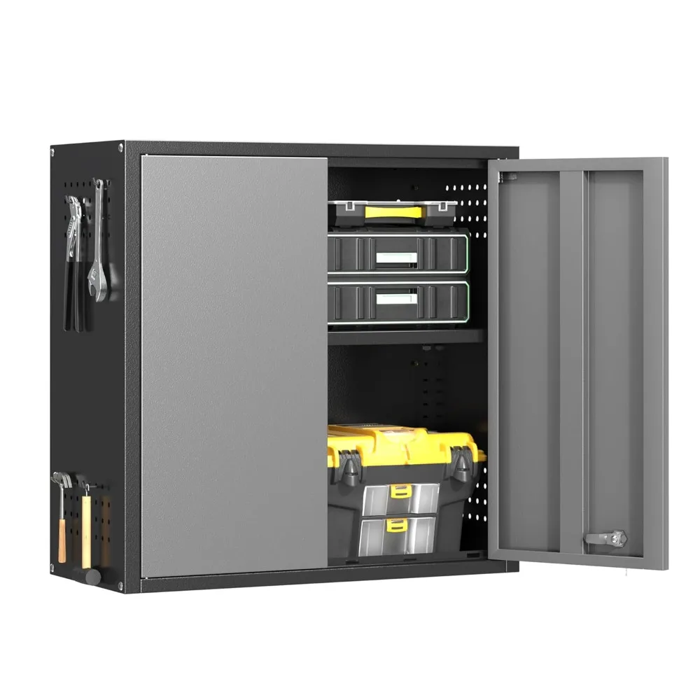 

Metal Garage Wall Cabinet with 2 Doors and 1 Adjustable Shelf,Lockable Floating Tool Cabinet with Pegboard,Steel, Customized
