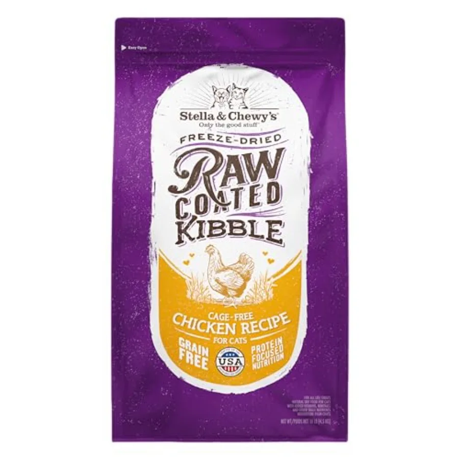 Raw Coated Cat Food - High Protein Grain-Free Kibble with Cage-Free Chicken - Premium Digestive Support with Probiotics - Natur