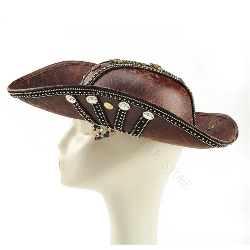 R7UF Lightweight PU Leather Pirate Hat For Halloween And Theme Parties