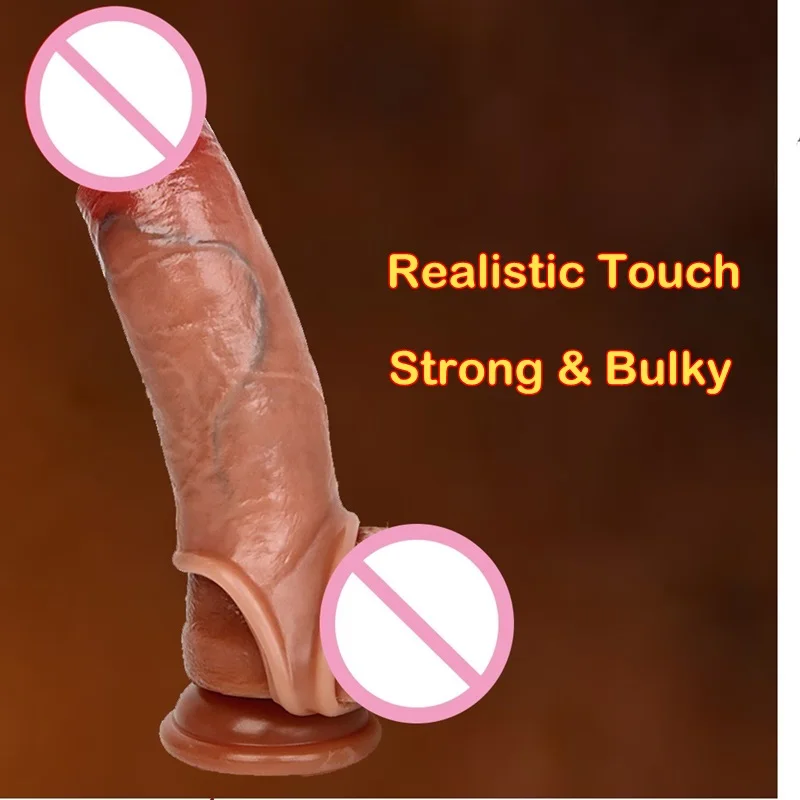 FXINBA 19cm Realistic Silicone Penis Extender Sleeve Delay Ejaculation Reusable Condoms Sex Toys For Men Cock Sleeve