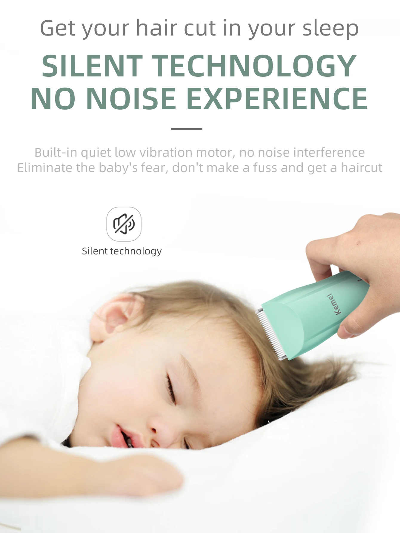 ماكينة قص الشعر الكهربائية للأطفال من Kemei، ماكينة تشذيب شعر آمنة وهادئة للأطفال، مقاومة للماء وقابلة لإعادة الشحن، شفرة سيراميك