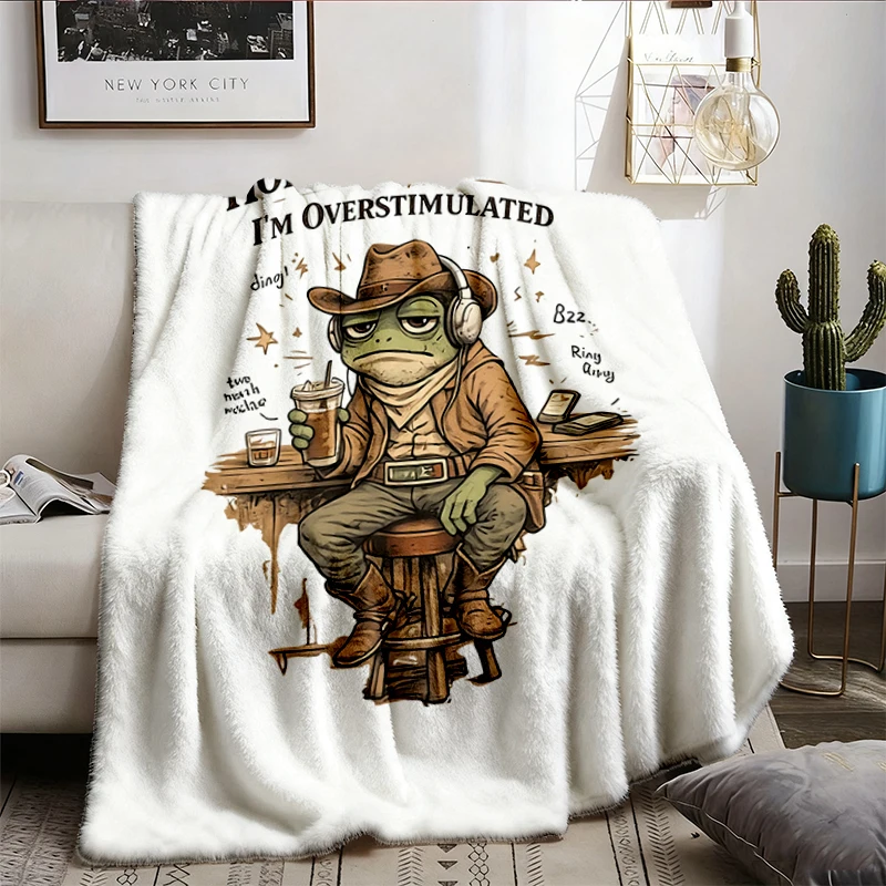 Hold on Partner I'm Overstimulated, Funny Flannel Blanket, Gift Flannel Throw, Stimulated, Overstimulated, Funny Frog