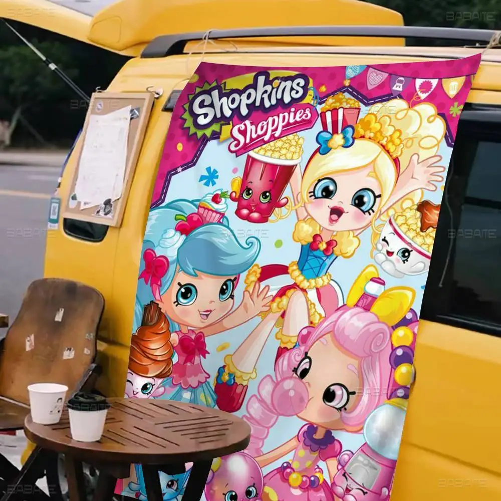 Bandeira de decoração para festa de elfos Shopkins, bandeira de anime para sala de estar, decoração de casa, dormitório, arte, decoração de casa