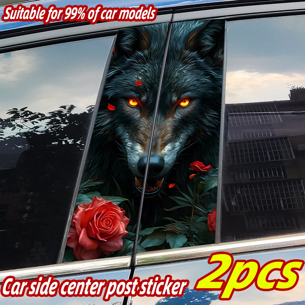 

Rose Wolf Car Stickers Waterproof Auto B Pillar Decor Cover Scratches Durable Car Door Pillar Sunscreen Vinyl Decal Accessories