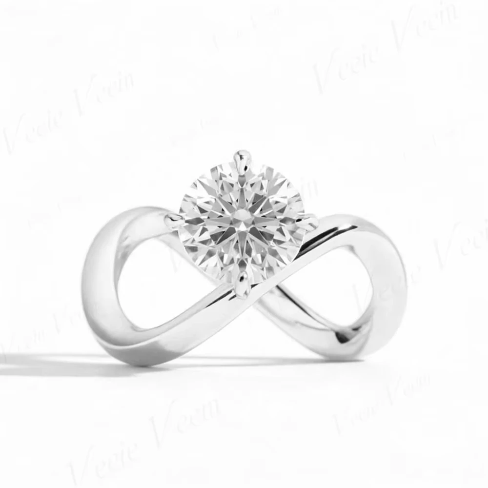 Veeie Veein 2CT Round Lab Grown Diamond Ring with IGI Certificate Infinity Symbol Design Ring S925 Sterling Silver Ladies Wedd