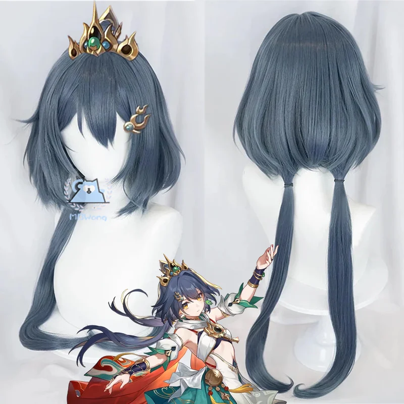 Game Honkai Star Rail Latest 	Yunli Cosplay Wig 75cm Special Tone Black Cyan Adult Men Women Halloween Party Carniavl Party Prop