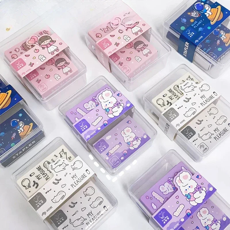 Cartoon Stapler Set Mini Small Stapler Cute Student Multifunctional Binding Machine Children Bookbinding Office Accessories