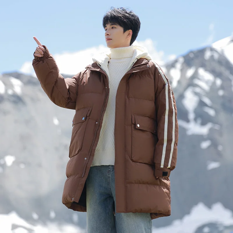 Winter Trendy Fashionable Men's Cold proof Warm Long Style Feather Jacket Comfortable Breathable High Quality Casual Hooded Coat