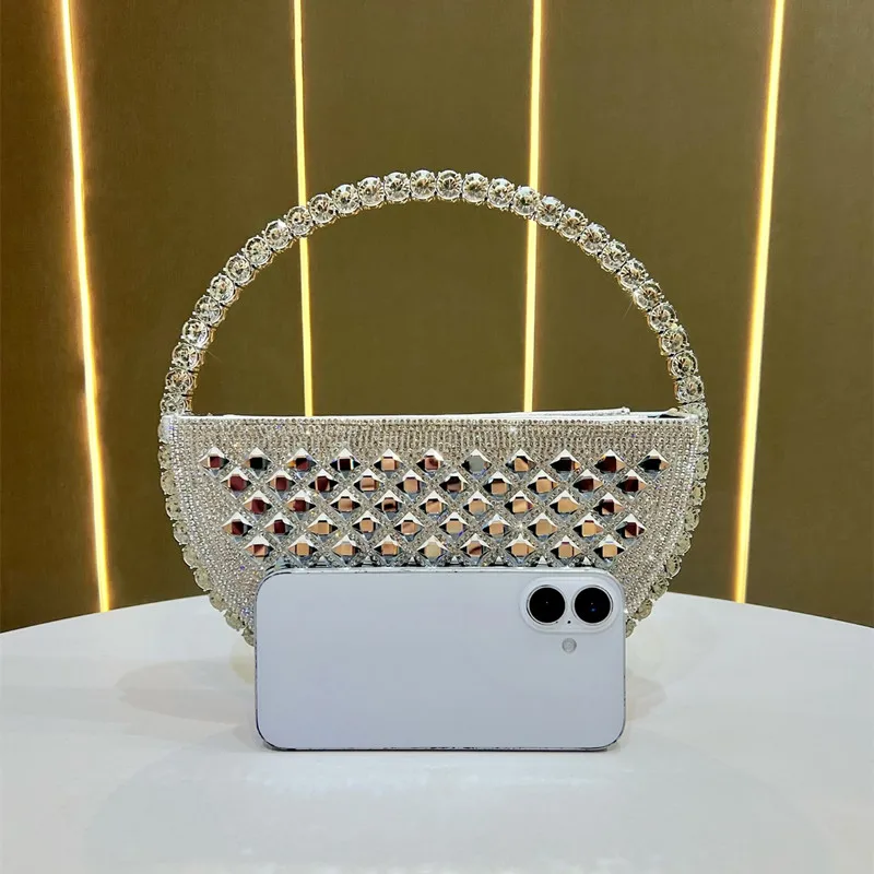 Fashion Design Fish Scale Shaped Women Diamond Eveing Bag Brand Round Big Rhinestone Banquet Handbags Luxury Dress Crossbody Bag