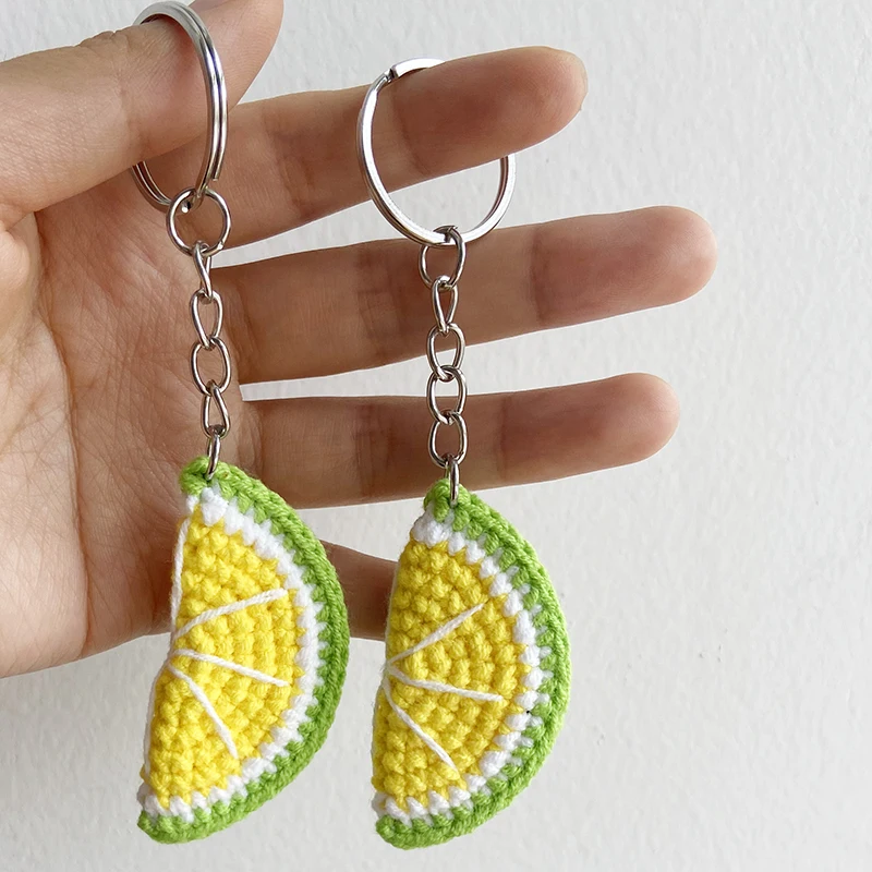 15PCS Cute Knitting Fruit Keychain Creative Knitted Watermelon Lemon Car Keys Wholesale Weaved Keyrings Bag Accessories
