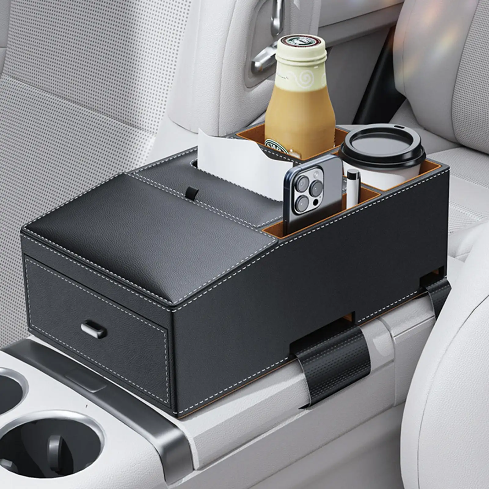 

Автомобильный подлокотник, ящик для хранения, органайзер для автомобильной консоли с подстаканником для автомобильных аксессуаров для интерьера, центральный подлокотник автомобиля, ящик