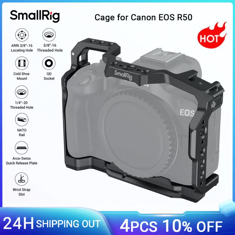 

SmallRig Camera Cage for Canon EOS R50 Arca Swiss Quick-Release Plate For DJI RS2/RSC2/RS 3 Pro Gimbal & Tripod W Cold Shoe 4214