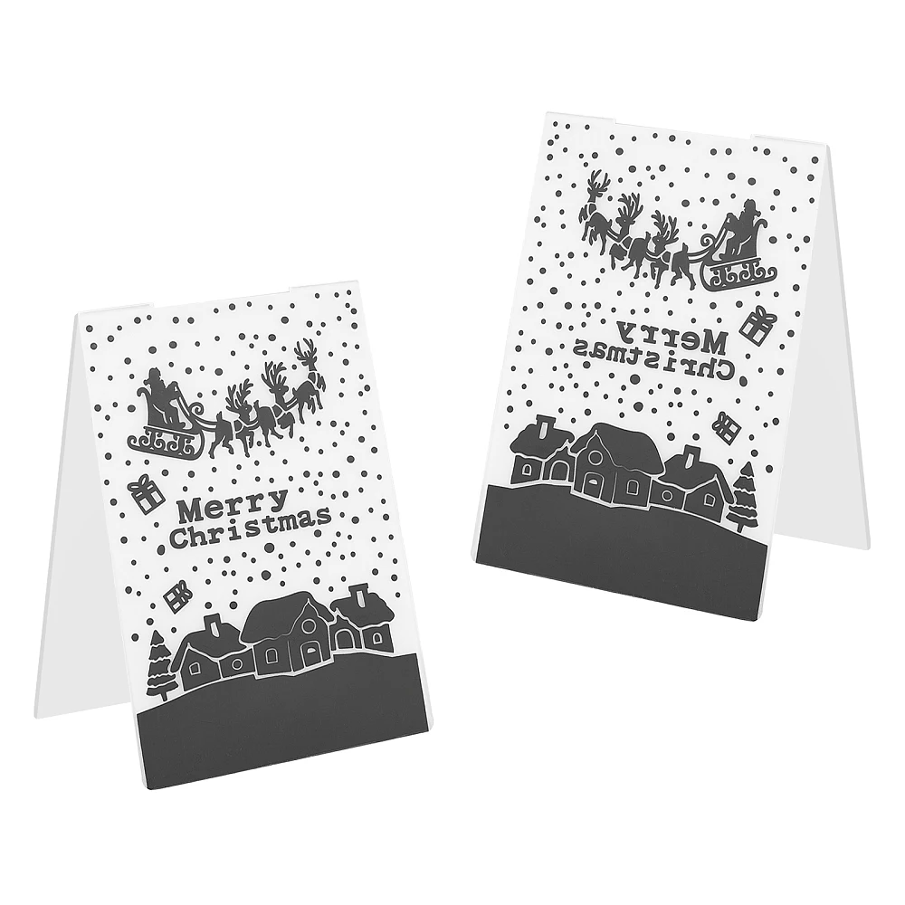 2 Pcs Merry Christmas Plastic Embossing Folders Concave-Convex Embossing Stencils for Handcraft Photo Album Decoration