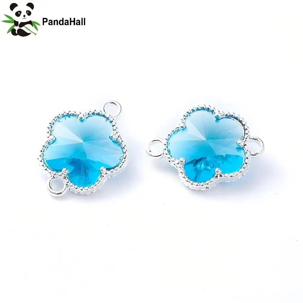 PandaHall 50Pcs Glass Flower Connectors, Silver Edge Open Back Bezels, Eco-Alloy Pendants for DIY Jewelry Making