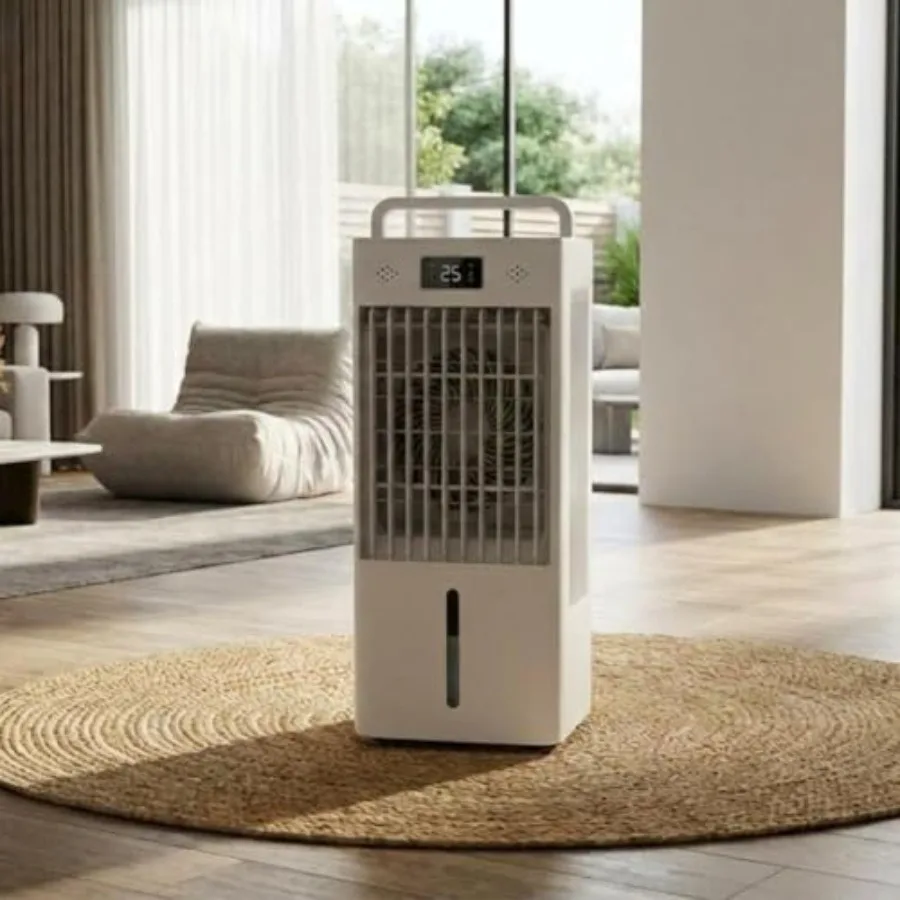 

Portable swamp cooler fan for bedroom office use, plastic housing, white, 2.6Gal capacity with HEPA filter, touch control, remo