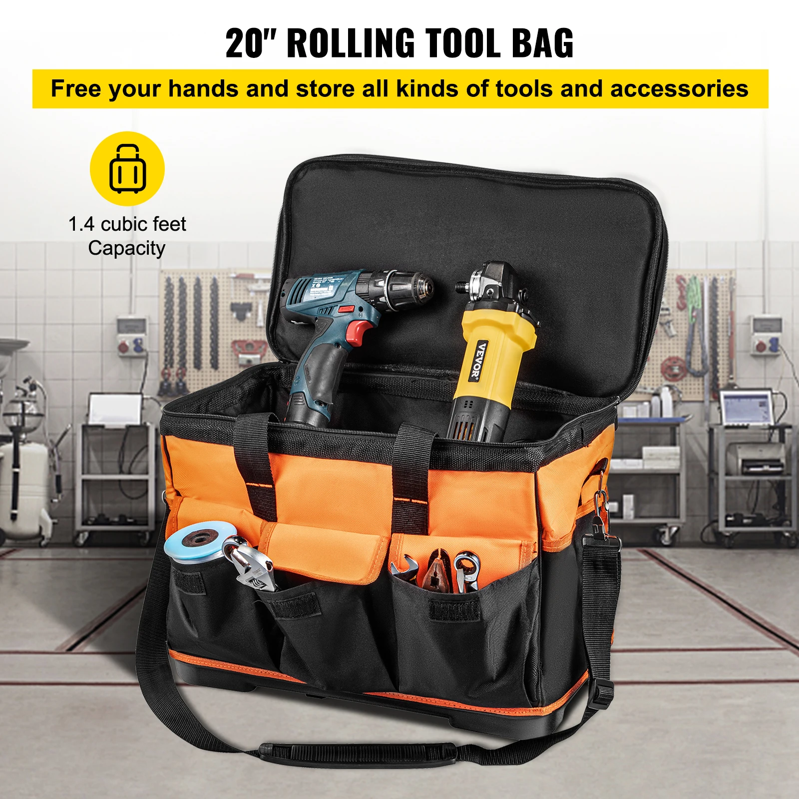 VEVOR Rolling Tool Bag Trolley Large Capacity Electrician Woodworking Tools Storage Bag Organizer Tote Professional Hardware