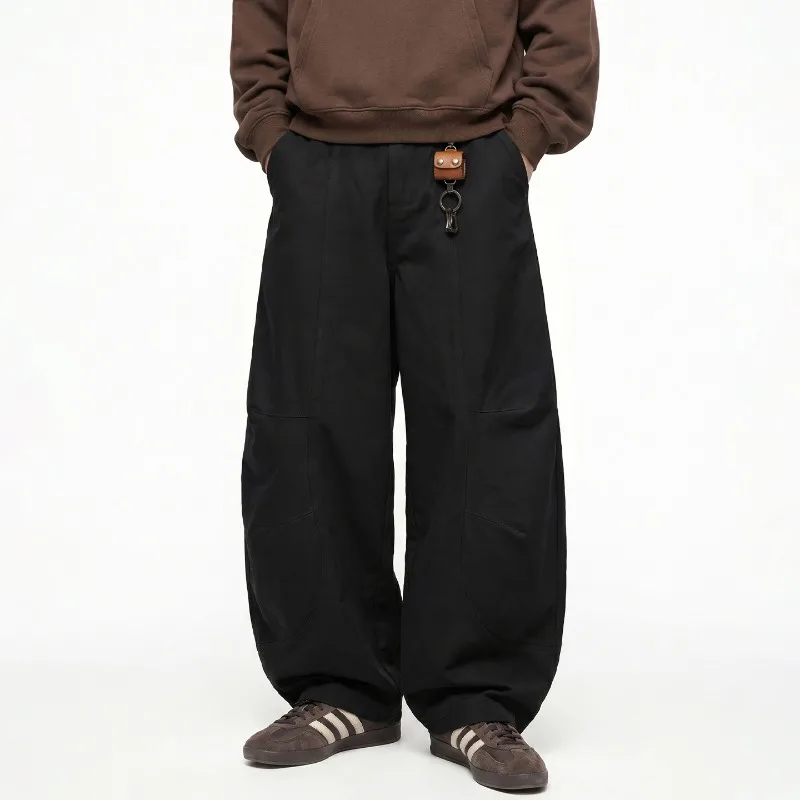 Men Wide Leg Baggy Pants Loose Fit Seam Splicing Panel Design Soft Cotton Fabric Streetwear Trousers For Hip Hop Daily Casual