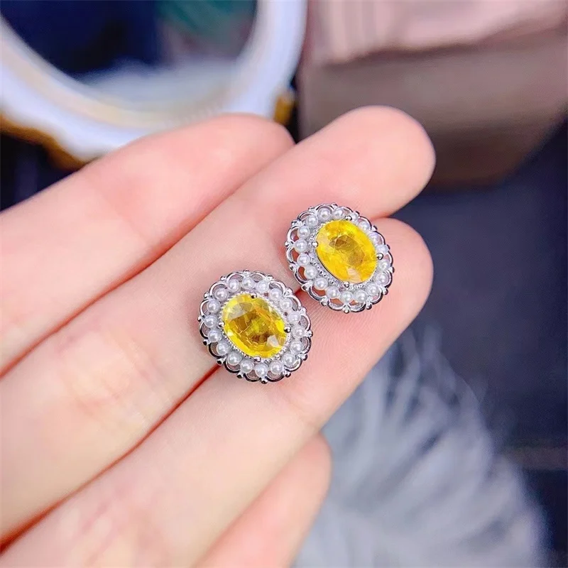 Cincin & anting-anting safir kuning alami & set liontin, dibuat dengan tatahan perak 925, indah dan modis, hadiah untuk orang yang dicintai