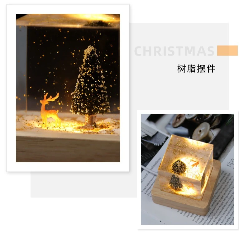 Christmas Gift Handmade Luminous Christmas Tree Deer Dropping Glue Creative Atmosphere Nightlight Ornament