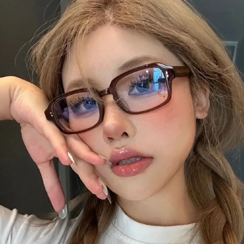 

Retro Square Oval Frame Anti Blue Light Glasses Red Thick Frame Plain Eyes Glasses Korean Fashion Female Eye Protection 블루레이 방지