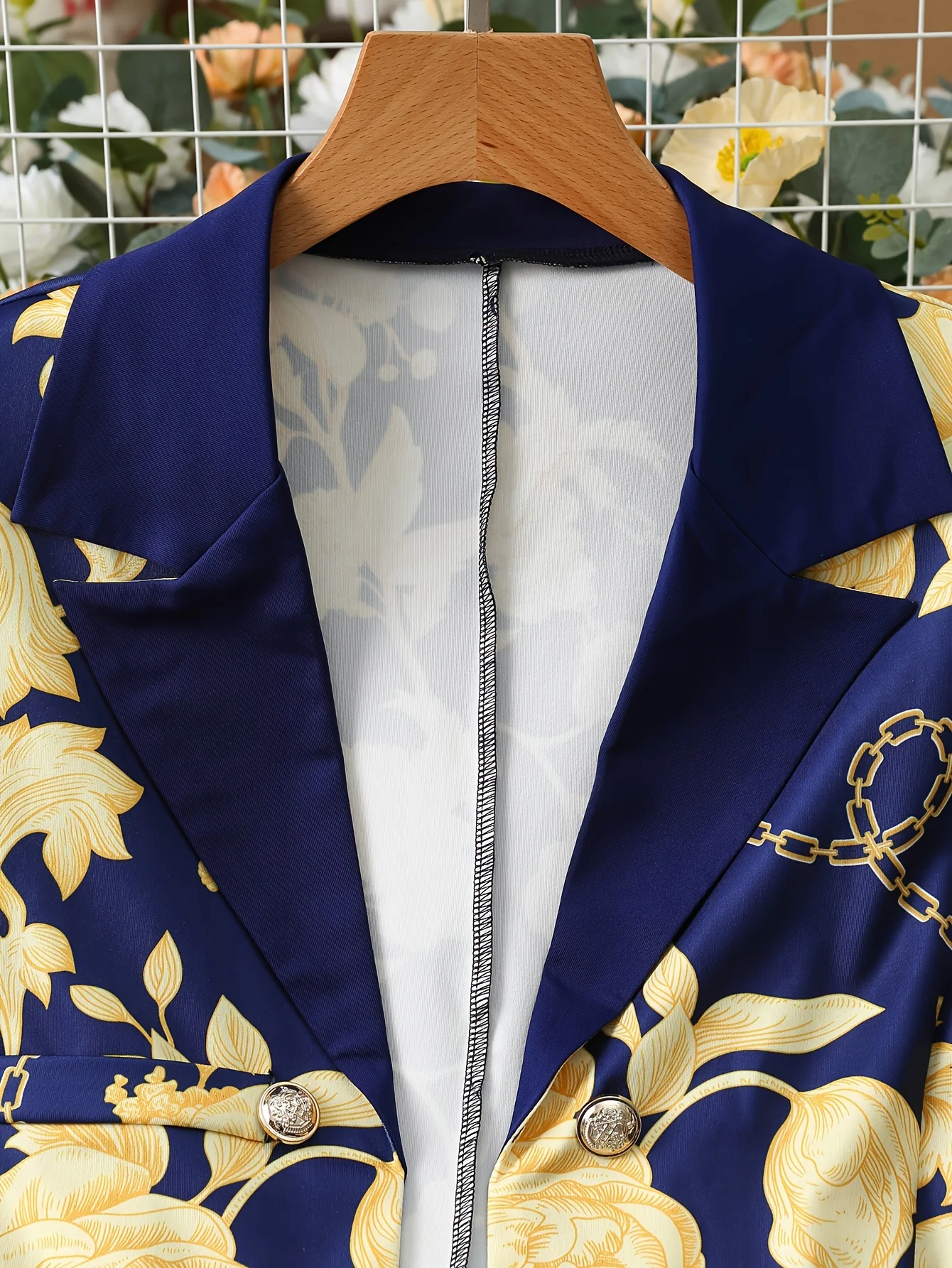 أناقة حضرية ورومانسية للحفلات سلسلة زهور ذهبية مطبوعة رقمية سترة علوية قابلة للتمدد وحزام خصر مرن ملون