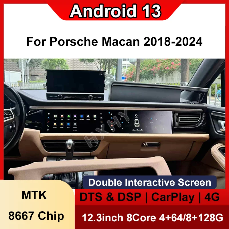 

Двойной интерактивный экран Android 13 8 + 128G для Porsche Macan 2018-2024, автомобильный радиоприемник, автомобильная мультимедийная стереосистема DSP 360, навигация