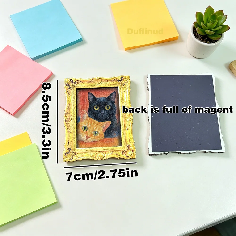Vintage Ornate Golden Frame Orange & Black Cat Wooden Tabletop Decor Sign, Retro Baroque Cat Portrait Desk for Cat Lovers
