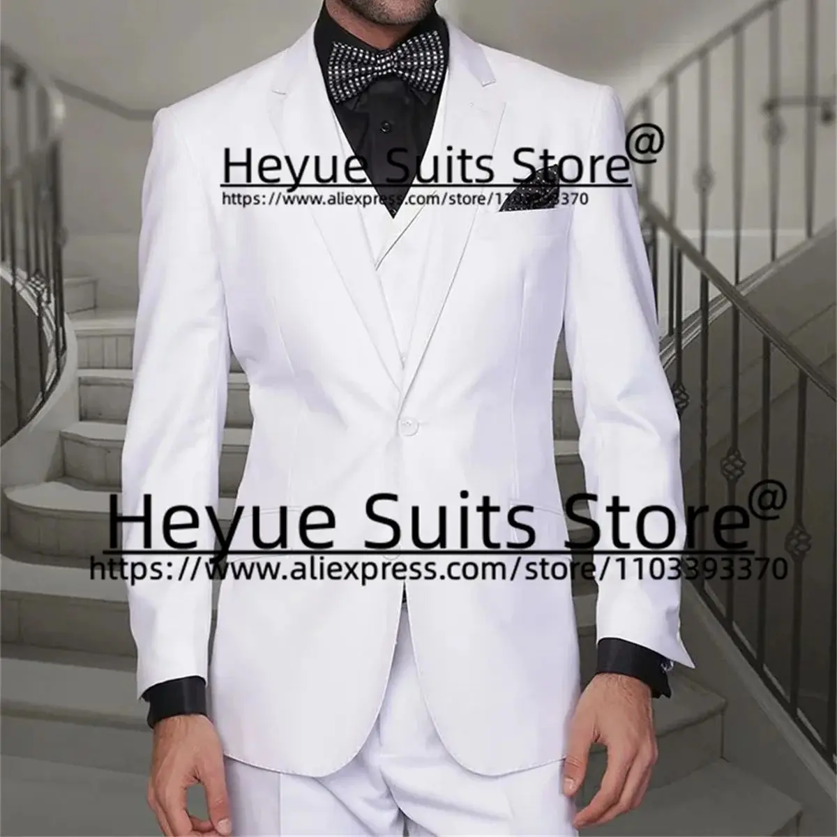 

Elegant White Formal Men Suits Tailor Made High Qublity Slim Fit Groom Wedding Tuxedos Party 3 Pieces Sets trajes para hombre