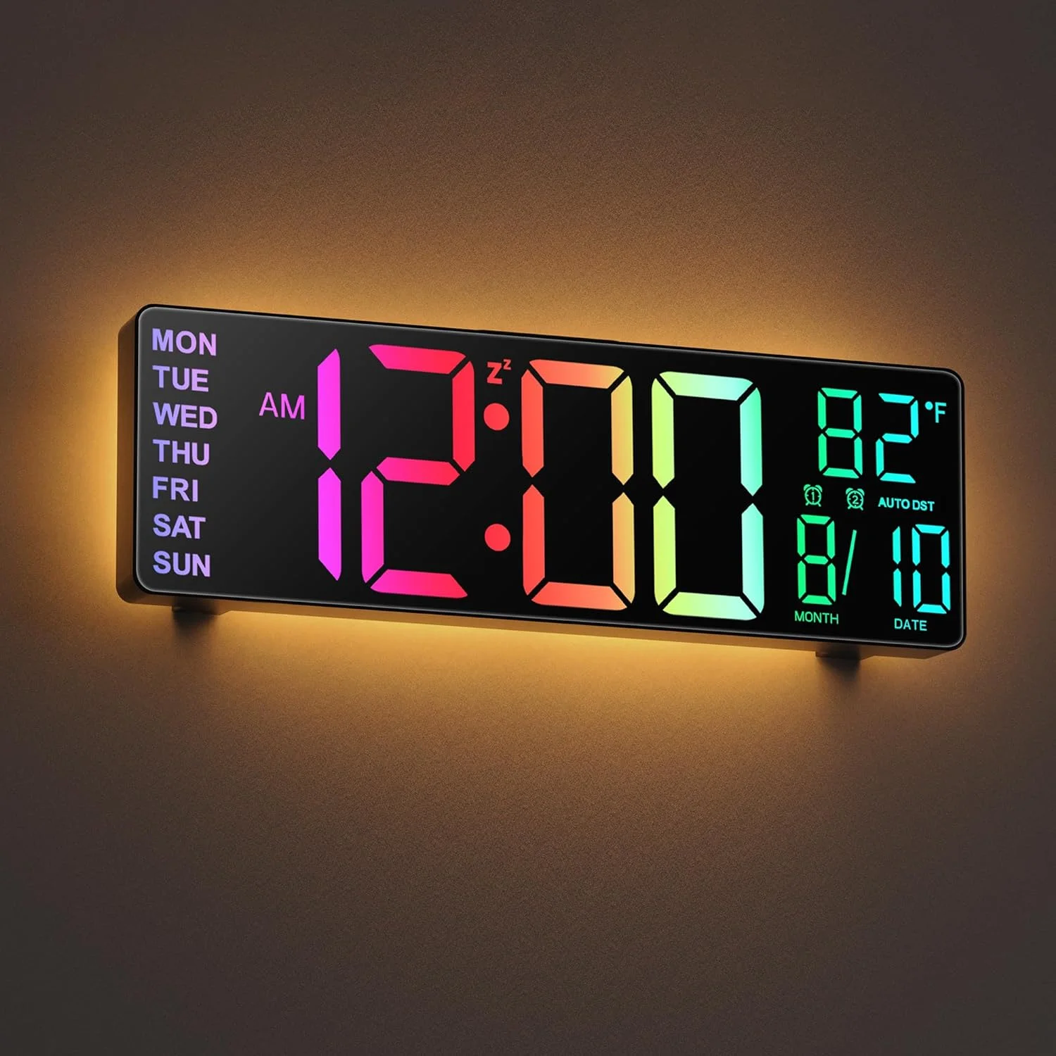 10.5 inch große digitale LED-Wanduhr - Fernbedienung / Doppelter Wecker / 8 RGB-Farben / Automatische Helligkeit / Datumsanzeige
