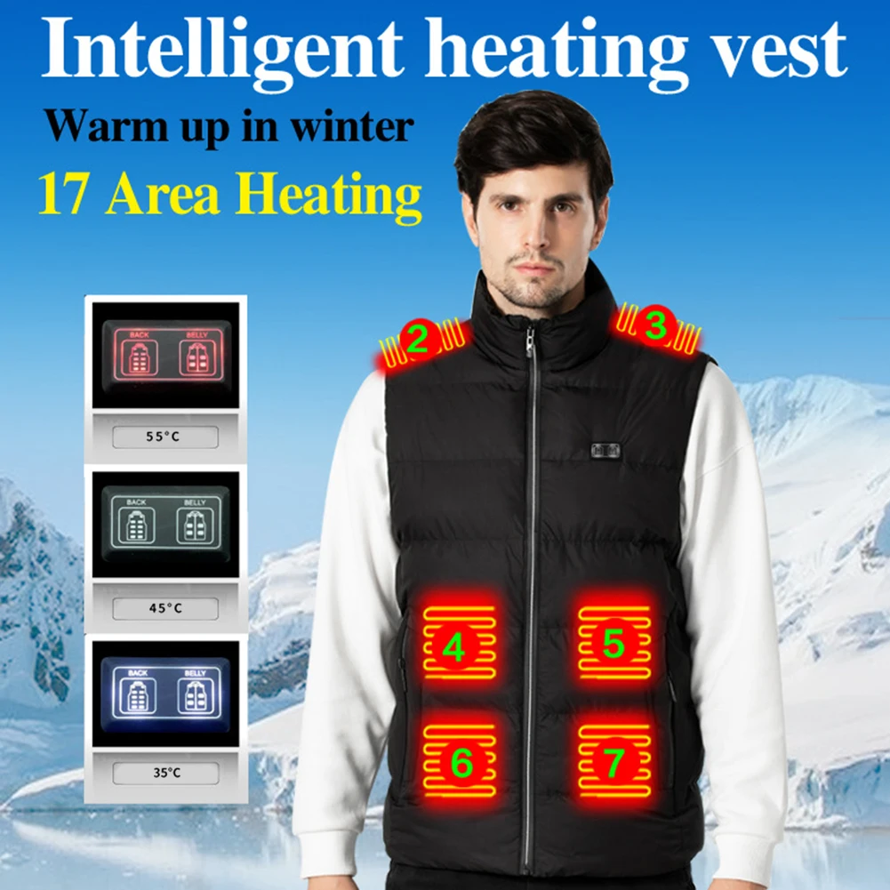 Chaqueta calefactable de 17 zonas, chaleco calefactor USB, abrigo para hombres y mujeres, chaleco calefactor eléctrico, ropa térmica cálida, chaleco calefactable de invierno para acampar