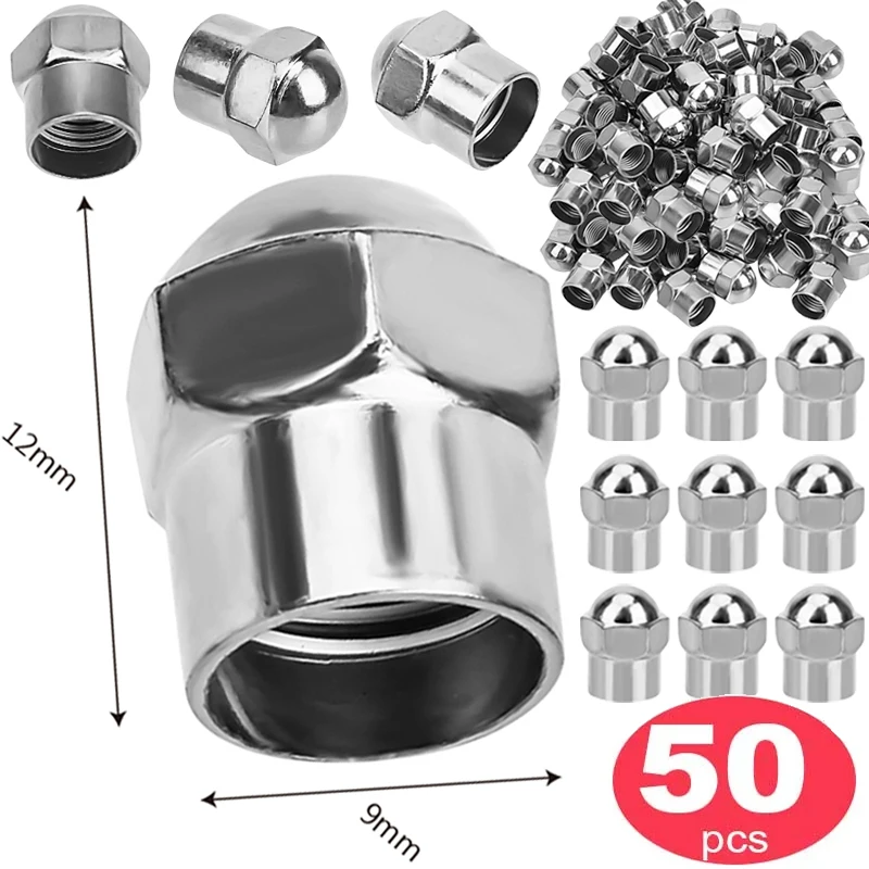 1/50pcs Tire Accessories Car Tyre Air Pressure Cap Car Wheel Tire Valve Stem Cap Chrome Plated Airtight Cover Plastic Round Head