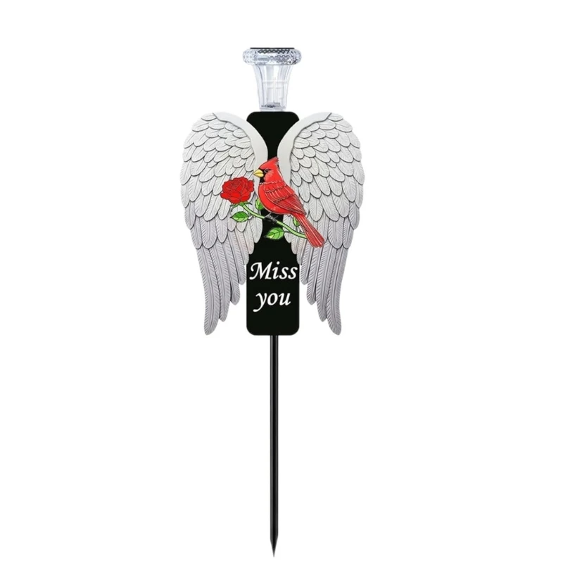 Solar Garden Stake Metal Outdoor Cemetery Accent with LED Lamp and Plaque for Lawn, Graveside, and Garden Display, 50 x 18 37JD