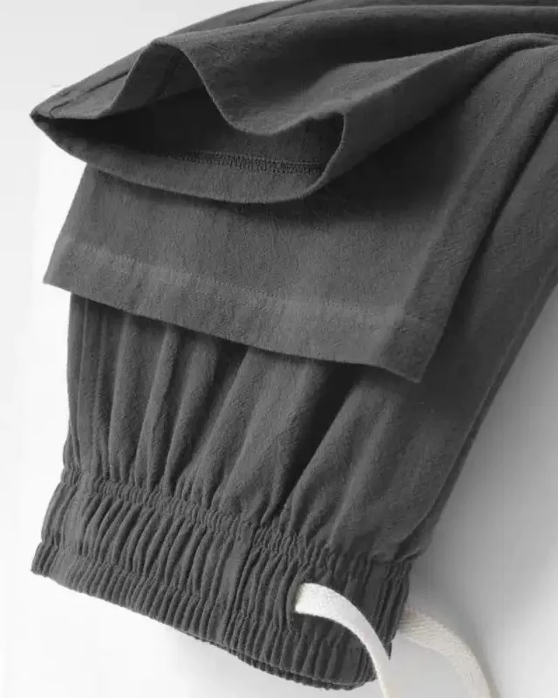 

Summer Beach Mens Cotton Linen Wide Leg Pants Elastic Drawstring Waist Loose Casual Straight Bottoms