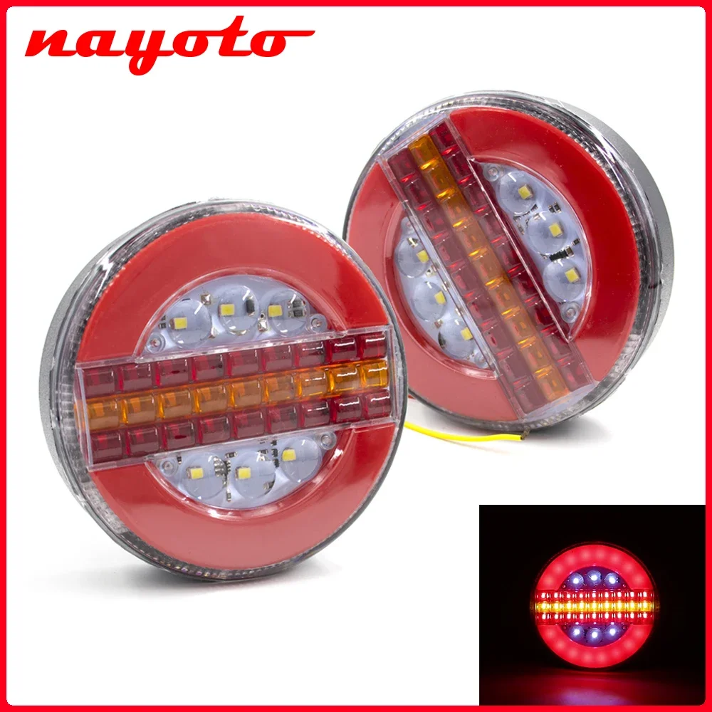 2-個-12v-24v-トラックトレーラー-49-led-ラウンドリアテールライトダイナミック点滅アンバーランニングトランシグナルランプリバースブレーキストップライト