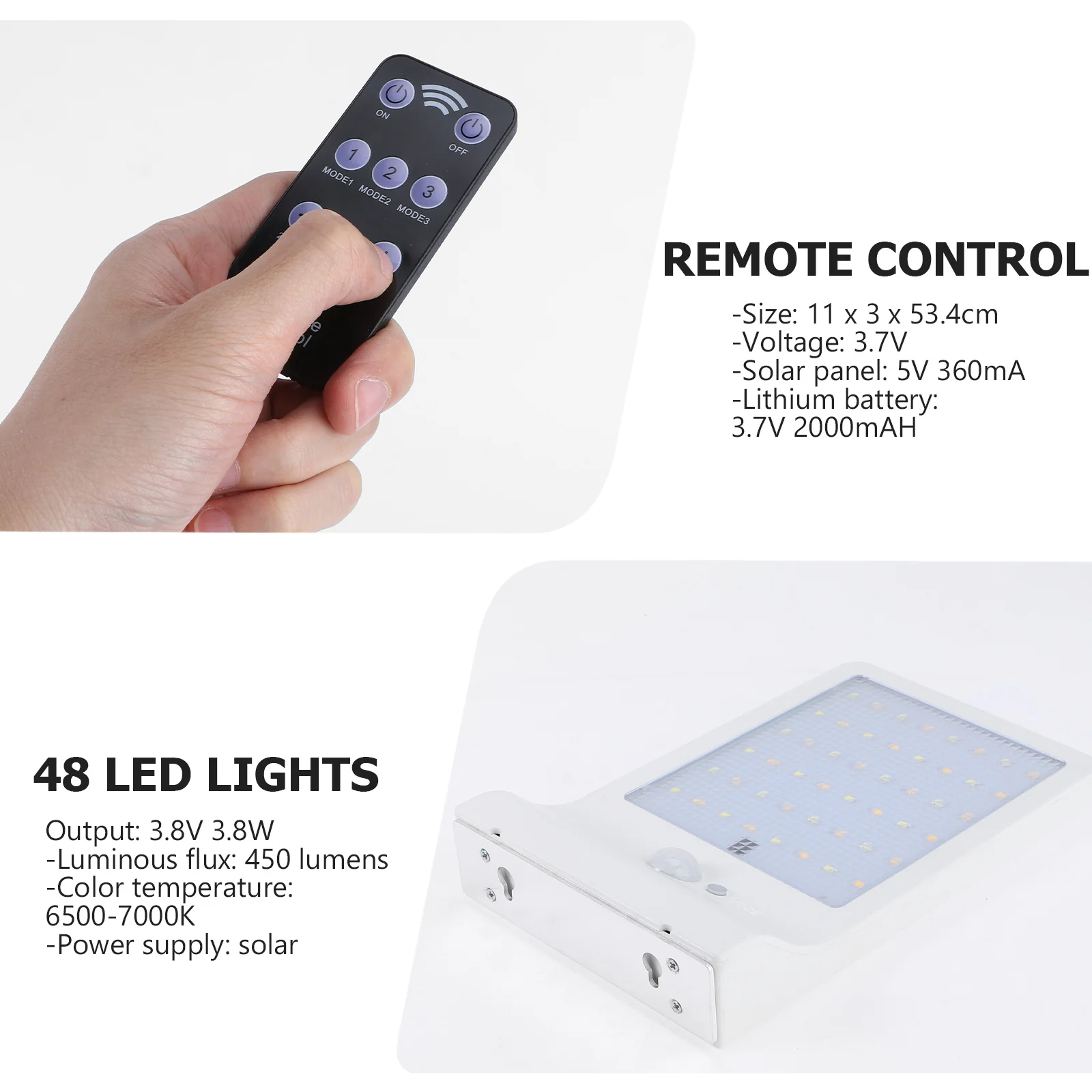 Solar Yard Light Dimmable Remote Control Super Bright 48 LED Automatic Motion Sensor Outdoor Security Lighting for Garden