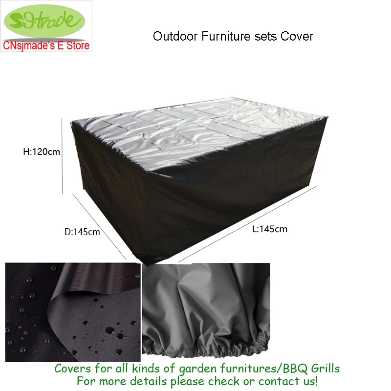 

Чехол для мебельного гарнитура, для садовой обеденной группы на 4-6 мест, черный, 215x135x105 см/145x145x120 см