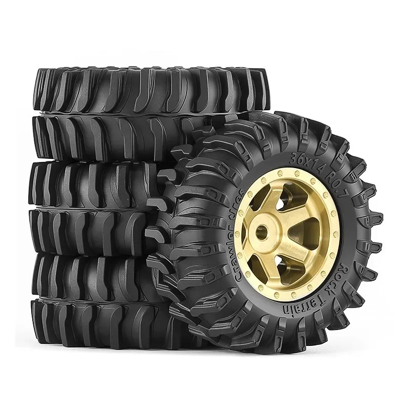 4 pneus en caoutchouc de 0,7 pouce et moyeux de roue en laiton pour voiture RC Crawler AXIAL SCX30 Bronco 1/30 - Pièce de mise à niveau