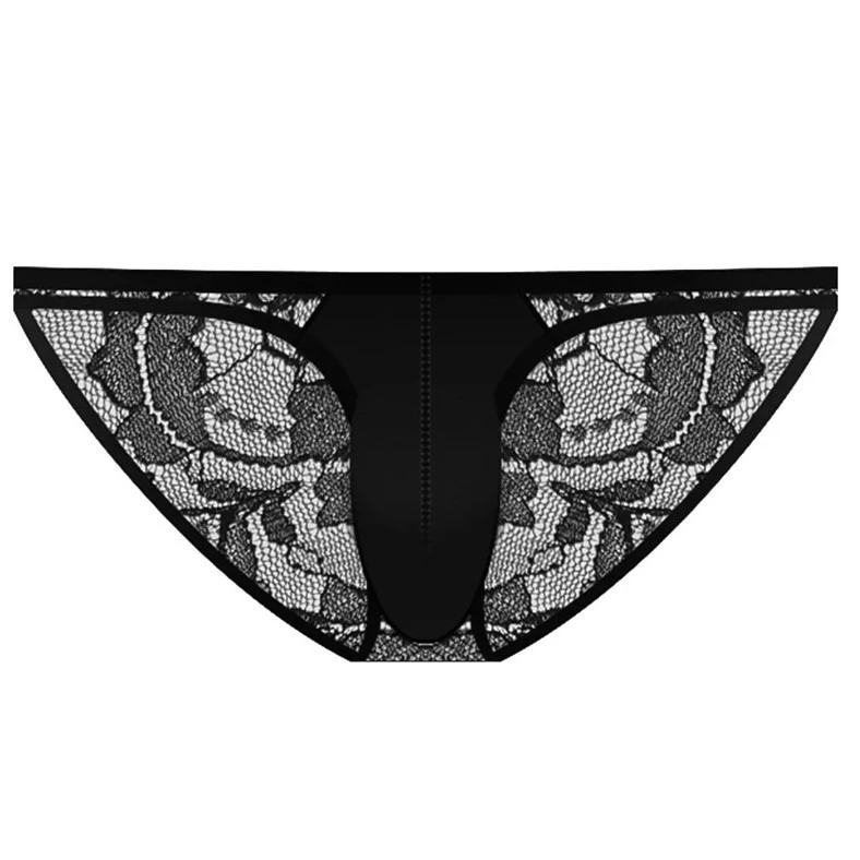 

Men's Mid-low Waist Lace Mesh Briefs Quick Dry Breathable Sexy Thin Triangle Underwear Sissy Eroti U Pouch See Through Knickers