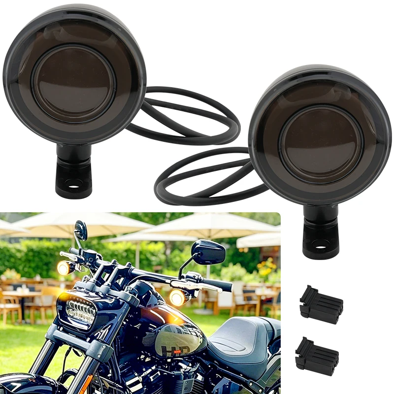 Motorcycle Bullet Front Indicator Blinker Datime Turn Signal Running Light DRL Black For Harley Dyna Softail Sportster 883 1200
