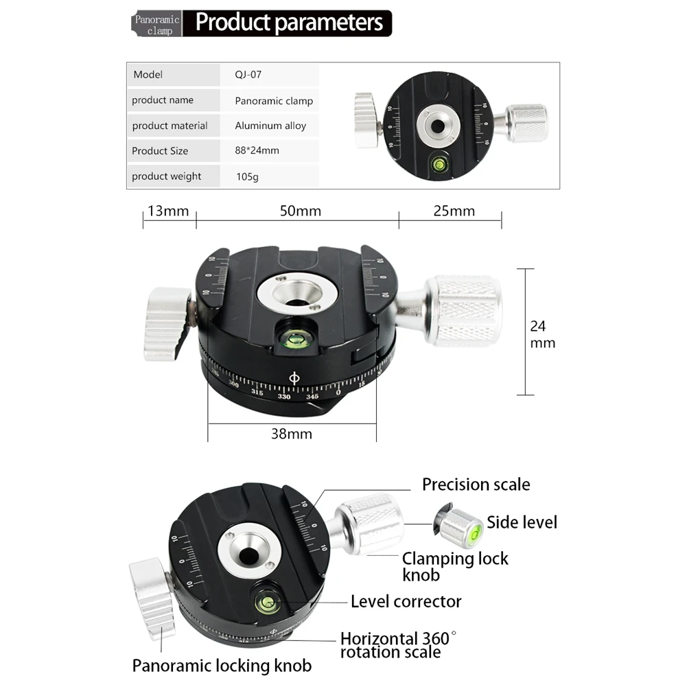 Mini Camera Clamp Qr Clamp 360 Degree Spin Panoramic Clamp Dslr Quick Release Mount Adapter for Arca Swiss Point Camera HOT