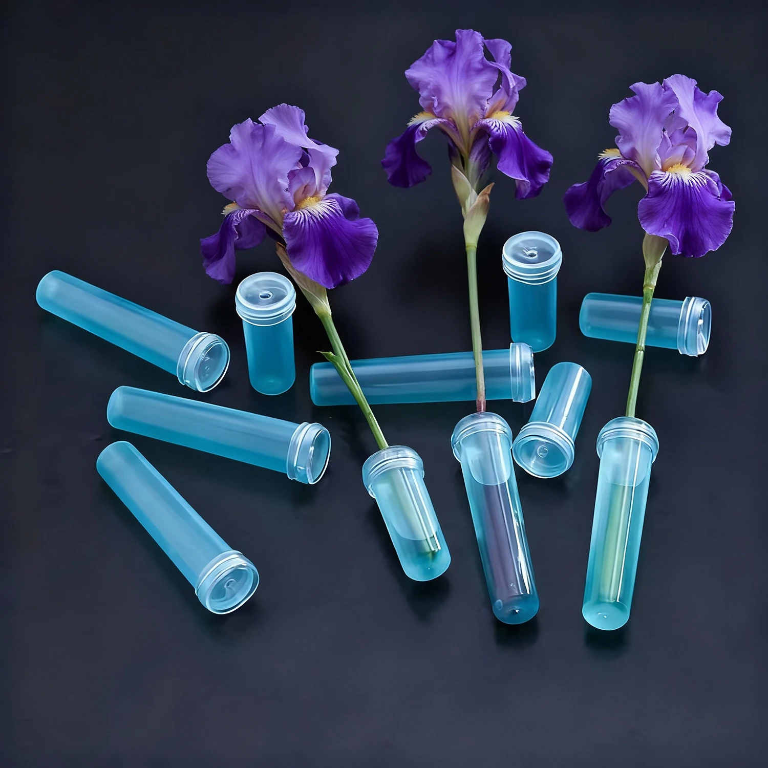 Tubo de nutrição de flores frescas de plástico, 20 peças com tampa, tubo de armazenamento de água, recipiente hidropônico fresco, tubo de água floral